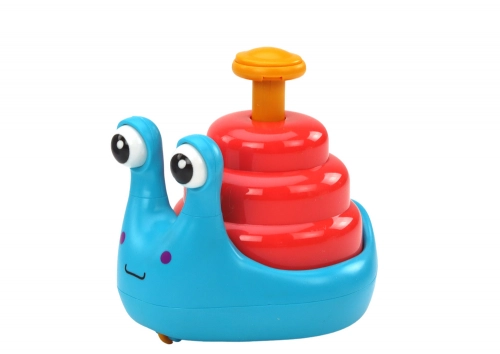 Cheerful Snail On Wheels Riding Blue And Red
