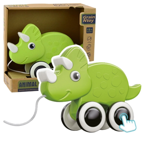 Dinosaur Pull String Toy Squeaker Eco Green