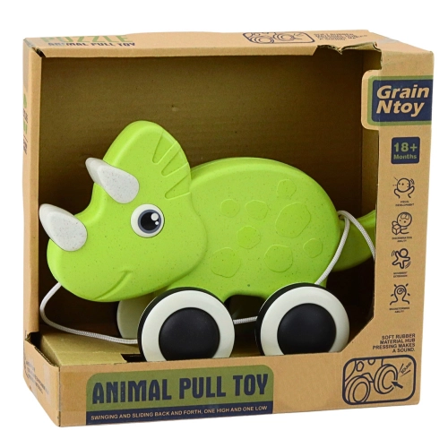 Dinosaur Pull String Toy Squeaker Eco Green