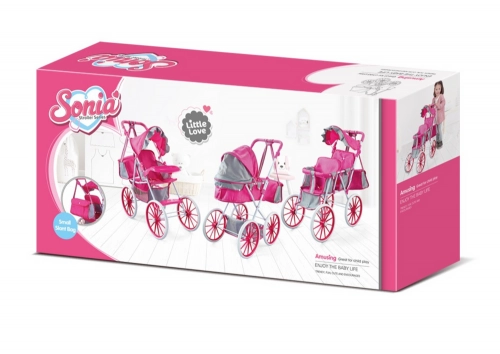 Doll Stroller Metal Bag Big Wheels Pink