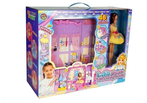 Dressing Room with Light and Mirror. 26 cm Doll. Clothes Set. Accessories