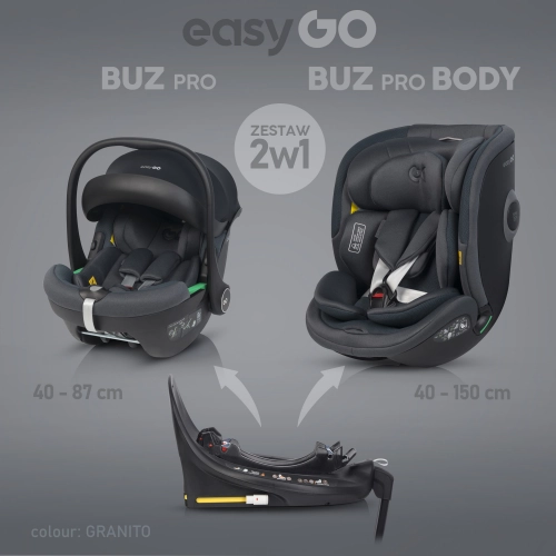 EasyGo Buz Pro 0-13 kg un EasyGo Buz Pro Body 0-36 kg Granito Bērnu autosēdeklis 2in1