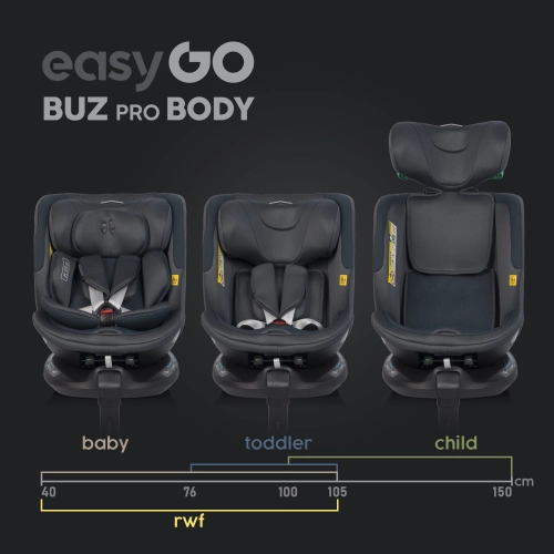 EasyGo Buz Pro 0-13 kg un EasyGo Buz Pro Body 0-36 kg Granito Bērnu autosēdeklis 2in1
