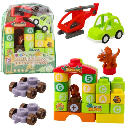 Educational Construction Blocks in a Backpack Dinosaurs Numbers Letters 49 pcs.