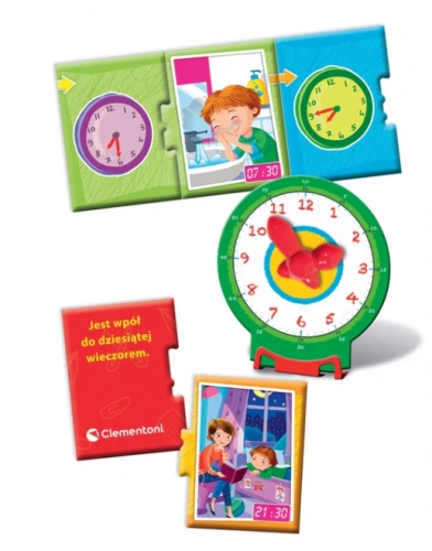 Educational Game Puzzle: What Time Is It? Clock Play and Learn Polish Language Clementoni 50771