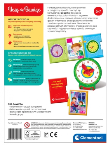 Educational Game Puzzle: What Time Is It? Clock Play and Learn Polish Language Clementoni 50771
