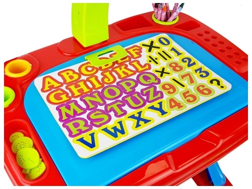 Educational Table with Projector Chair Crayons Magnets Letters and Numbers