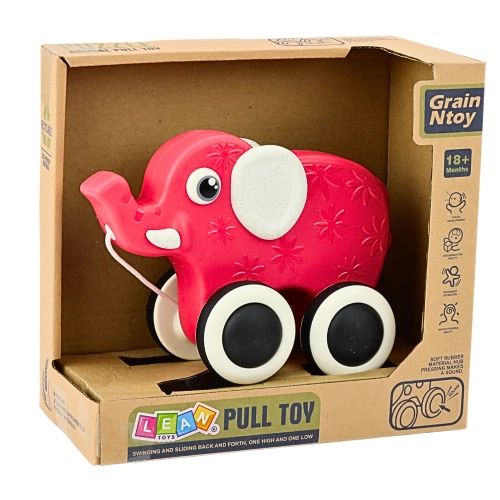 Elephant Pull Toy On A String Squeaker Eco Red