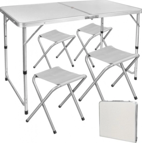 Folding Camping Table Set 4 Chairs Gray