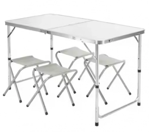 Folding Camping Table Set 4 Chairs Gray