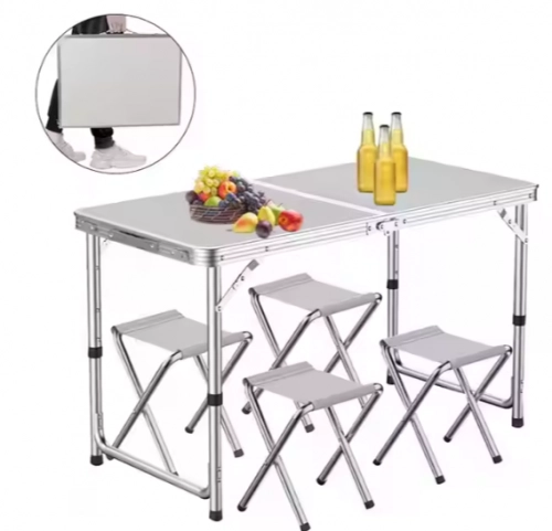 Folding Camping Table Set 4 Chairs Gray
