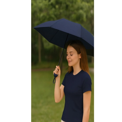 Folding Pocket Umbrella with UV Protection UPF 50+, Case, Navy Blue, 90 cm