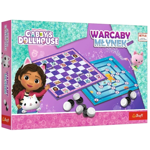 Gabby's Dollhouse Trefl 02800 Checkers and Mill Game