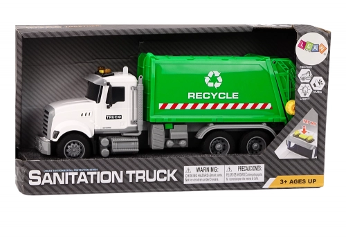 Garbage truck Garbage bins Lights Sounds Drive White and green