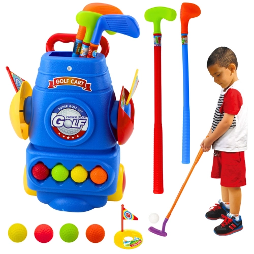 Golf Set Trolley 3 Clubs 2 Flags 4 Balls