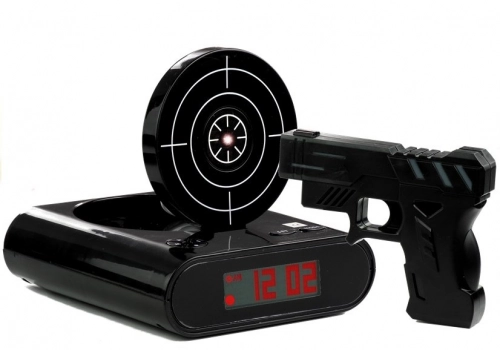 Gun Alarm Clock with Laser Pistol Black