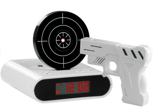 Gun Alarm Clock with Laser Pistol White