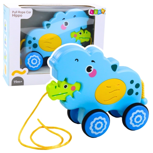 Hippopotamus on a string to pull for toddlers Sounds Blue