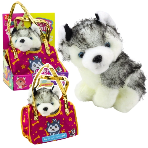 Husky Dog In A Bag Plush Mascot Cuddly Toy White Gray