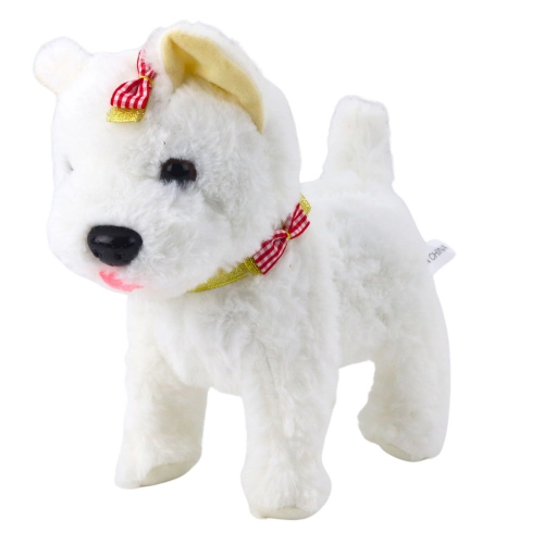 Interactive Dog with Bows on a Leash Walks and Barks White