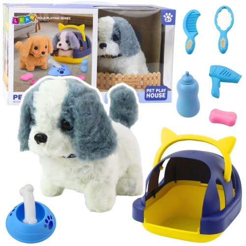 Interactive Plush Dog Walking and Barking Carrier Accessories Gray and White
