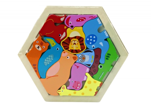 Jigsaw Puzzle Animals Wooden Blocks Colorful 12 pieces.