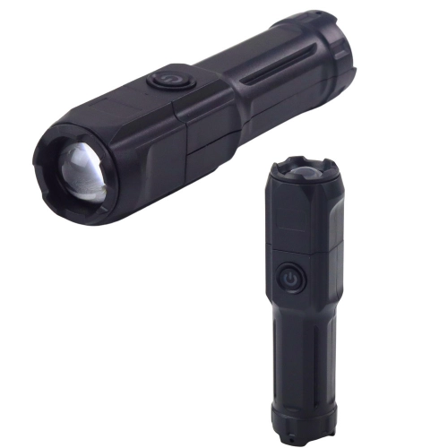 LED Flashlight Adjustable Zoom 3 Lighting Modes USB Charging Black