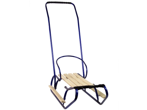 Metal Sled with Push Bar Backrest Strap Blue