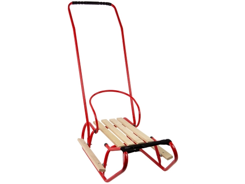 Metal Sled with Push Bar Backrest Strap Red