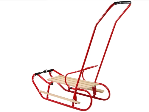 Metal Sled with Push Bar Backrest Strap Red