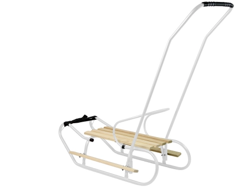 Metal Sled with Push Bar Backrest Strap White