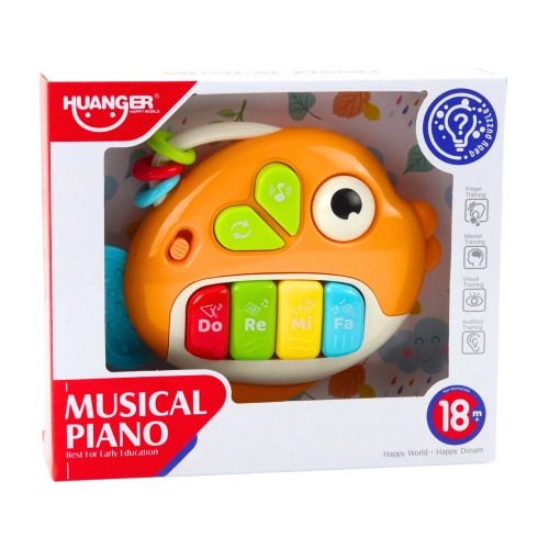 Musical Piano Interactive Fish Beads Teether Orange