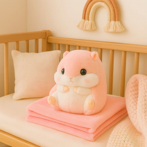 Plush Hamster Hand Warmer Blanket 100 x 90 cm 3in1 Pink 35cm