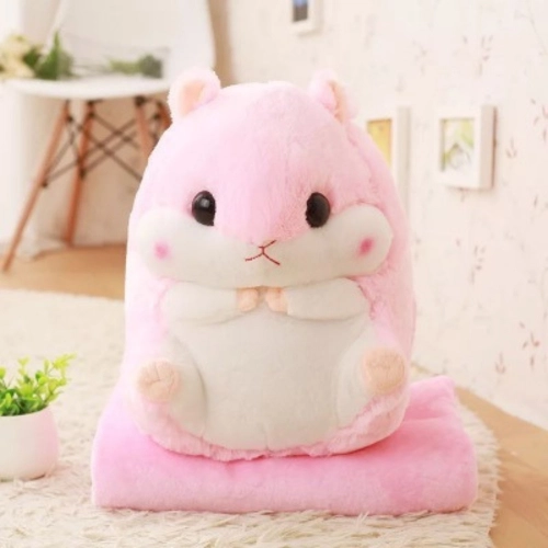 Plush Hamster Hand Warmer Blanket 100 x 90 cm 3in1 Pink 35cm