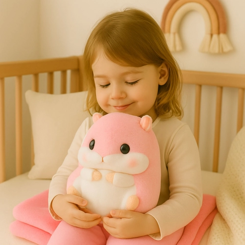 Plush Hamster Hand Warmer Blanket 100 x 90 cm 3in1 Pink 35cm