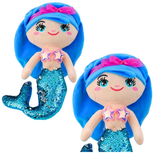 Plush Mermaid Cuddly Toy Tail Sequins Blue 30cm