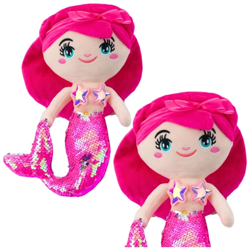 Plush Mermaid Cuddly Toy Tail Sequins Pink 30cm