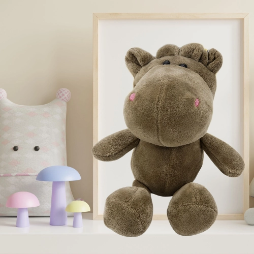Plush Toy Hippopotamus with Suction Cup Brown 23 x 12 cm