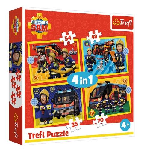 Puzzle – 4-in-1 (35, 48, 54, 70) – Fireman on Duty – Fireman Sam – Trefl 34348