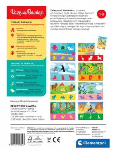 Puzzle Animals and Their Shadows Play and Learn Polish Language Clementoni 50762