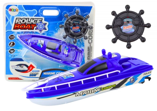 Remote Controlled Police Boat RC Blue Remote Control 27MHz