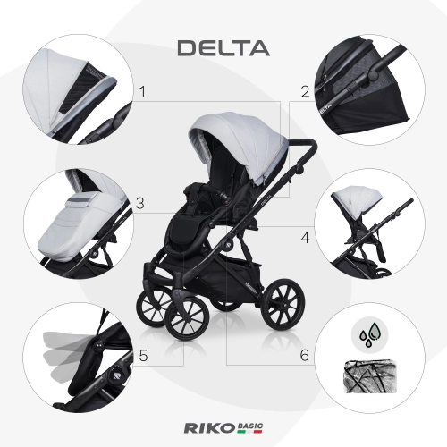 Riko Basic Delta 01 Grey Fox Bērnu rati 2in1