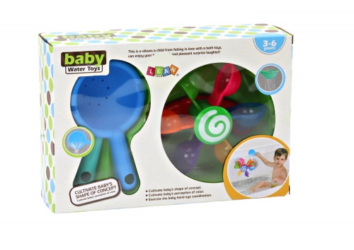 Rotating Bath Toy Colorful Bowls Two Spoons