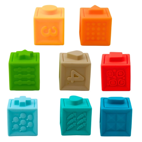 Rubber Sensory Educational Blocks For Toddlers Numbers Animals Patterns 8pcs