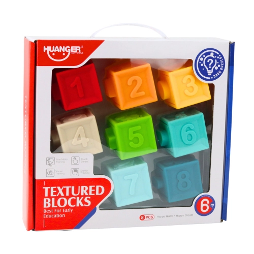 Rubber Sensory Educational Blocks For Toddlers Numbers Animals Patterns 8pcs