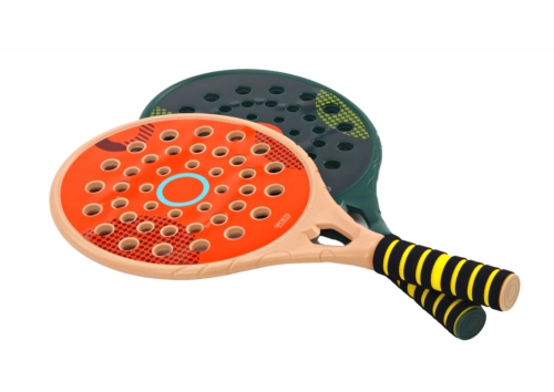 Set of 2 Children's Padel Rackets, Green, Beige, Yellow PU Ball