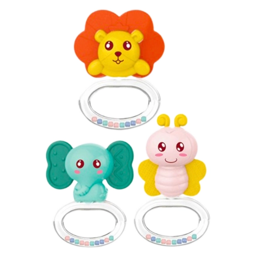 Set of 3 Baby Rattle Teethers Animals