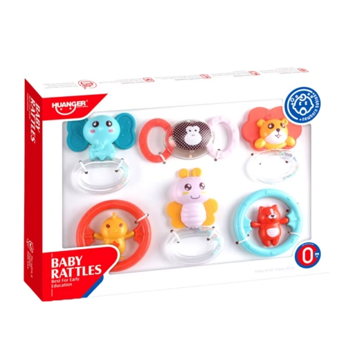 Set of 6 Baby Rattle Teethers Animals