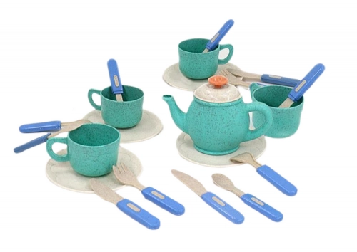 Set of tableware, cups, plates, cutlery, teapot, 22 pieces