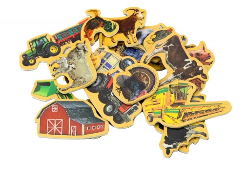 Set of Wooden Magnets, Home Animals, Agricultural Machines, 20 Pieces